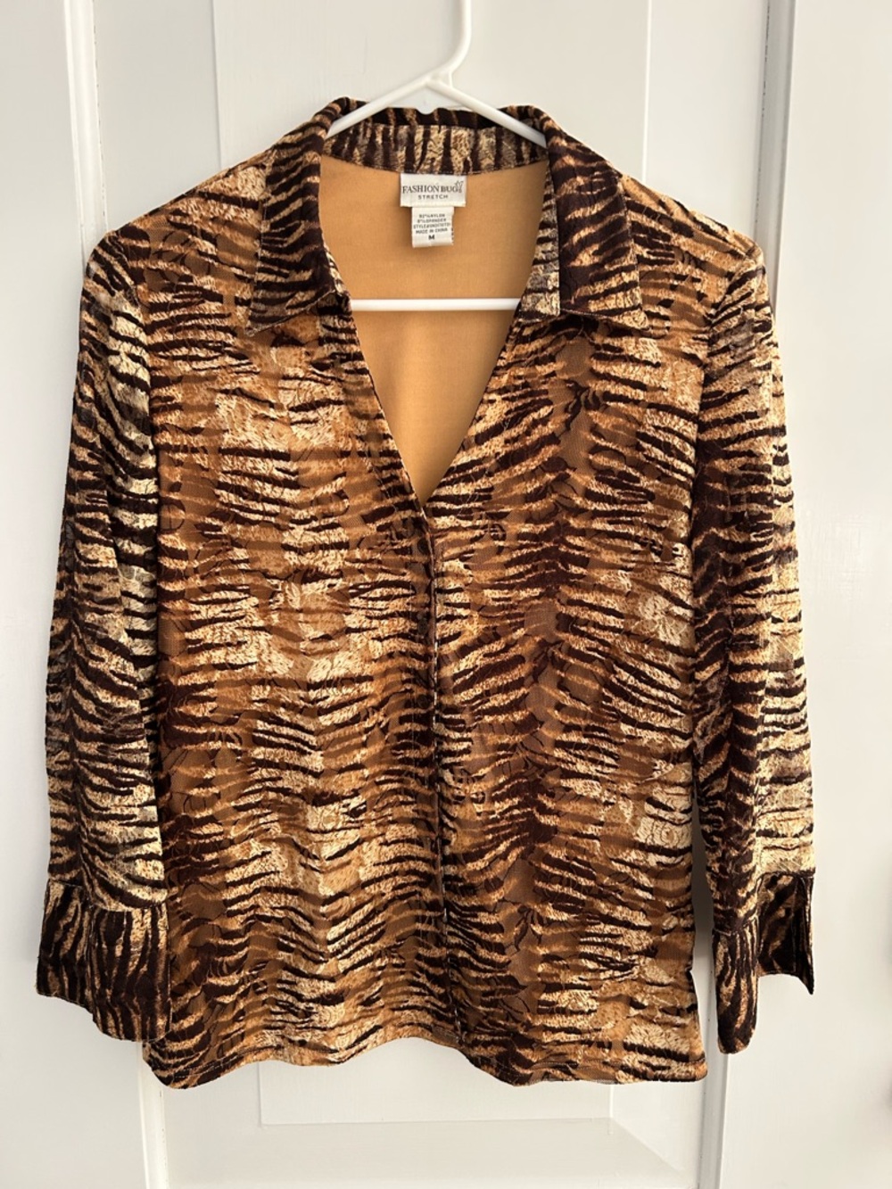 VTG Fashion Bug Floral Tiger-Print Button Front Top Y2K Tuscan Mom